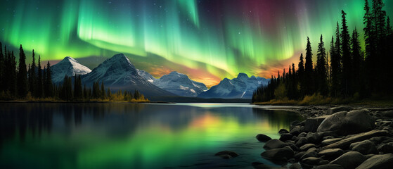 Wall Mural - Beautiful landscape of aurora at night