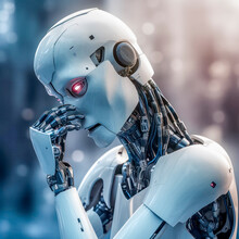 Weißer Humanoider Roboter Denkt Nach, Generative AI