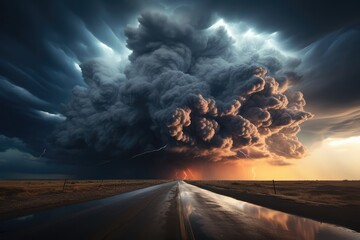 Wall Mural - epic storm with tornado. ai generative