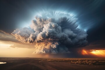 Wall Mural - epic storm with tornado. ai generative