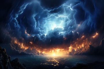 Wall Mural - epic storm with tornado. ai generative