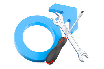 Poster - Male gender symbol with screwdriver and wrench. 3D rendering