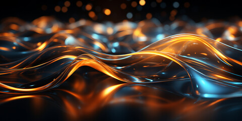 Wall Mural - Wavy fluid blue and gold abstract background