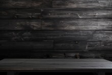 Black Wood Background, Frontal Photographic Of A Black Wooden Board Wall Background, Accentuating The Striking Texture Of Planks In Perfect Light