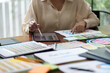 © mojo_cp - Startup Architect creative designer working with new project ideas color palette at office..