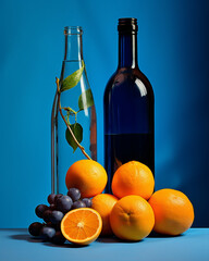 Wall Mural - Drink grapes closeup vine orange bottle vintage alcohol blue wine group