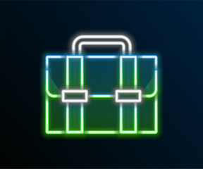 Sticker - Glowing neon line Briefcase icon isolated on black background. Business case sign. Business portfolio. Colorful outline concept. Vector