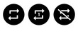 Repeat, replay, next song and don't repeat song icons. Repeat music button icon vector for media player application.  Isolated repeat player button multimedia sign designs in black circle.