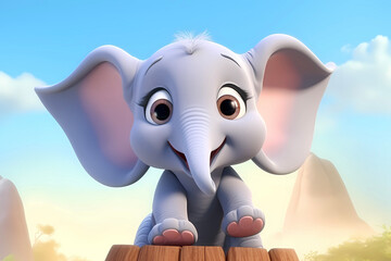 cute elephant cub, baby illustration, 3d render style, children cartoon animation style