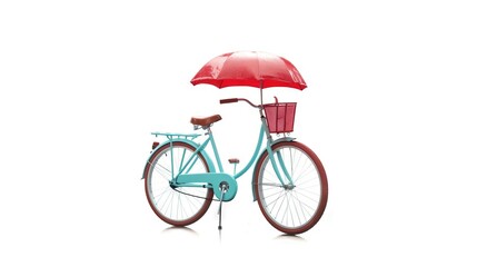 Sticker -  a blue bicycle with a red umbrella on the back of it.  generative ai