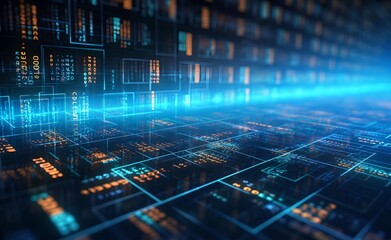 Wall Mural - visualization of programming languages connected to database in futuristic style background. generat