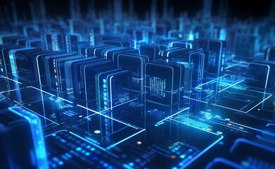 Wall Mural - visualization of programming languages connected to database in futuristic style background. generat