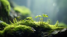  A Moss Covered Rock With Small Plants Growing Out Of It.  Generative Ai