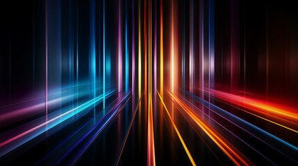 Wall Mural - abstract rainbow spectrum glowing paralel lines on dark background, generative, ai