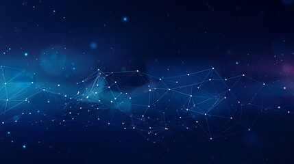 Wall Mural - blue abstract background with a network grid and particles connected as technology computer data gra