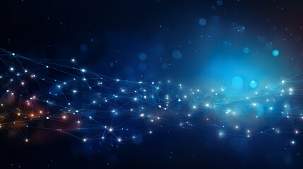 Wall Mural - blue abstract background with a network grid and particles connected as technology computer data gra