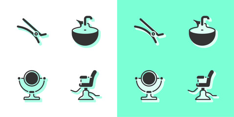 Canvas Print - Set Barbershop chair, Hair clip, Round makeup mirror and Washbasin icon. Vector