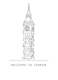 Fototapeta Big Ben - Line drawing of Big Ben tower famous for tourism. Palace of Westminster, Big Ben, England.