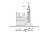 Fototapeta Londyn - Line drawing of Big Ben tower famous for tourism. Palace of Westminster, Big Ben, England.