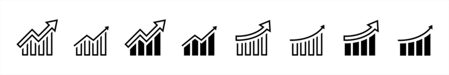 growing graph icon set in line style. business chart with arrow, growths chart, profit growing, grow