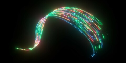 Wall Mural - 3d render, abstract background with glowing neon shape, wavy lines. futuristic wallpaper