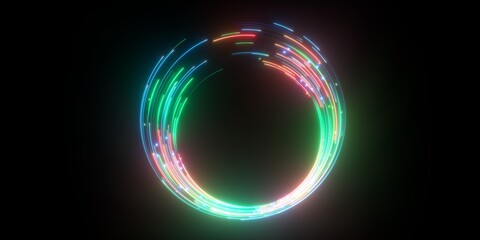 Wall Mural - 3d render, abstract background with neon ring, red green glowing round lines. futuristic wallpaper