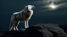 White Wolf Howling At The Moon