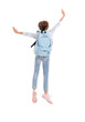 © Pixel-Shot - Jumping little girl with schoolbag on white background, back view