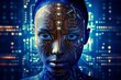Anthropomorphic artificial intelligence. Portrait with selective focus and copy space