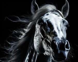 Sticker - A close up of a horse with long hair. Generative AI image.