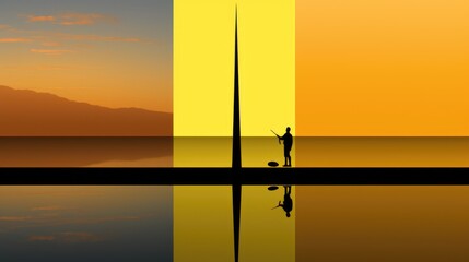 Wall Mural - a silhouette of a person standing next to a tall pole. generative ai image.