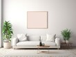 © Tuyres - Minimalistic Modern White Wooden Interior Mock-Up with Blank Frame. Generative AI illustration.