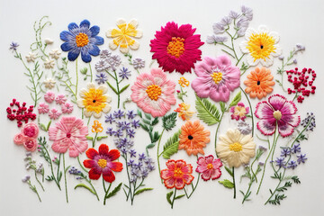 Beautiful graphics of embroidered flowers. Generative AI