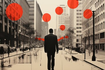 Wall Mural - a man in a suit walking down a city street. generative ai image.