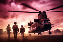 Silhouette Of A Military Helicopter With Soldiers Illustration