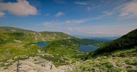 Wall Mural - seven rila lakes, mountain peaks, fields, and hills, wilderness mountains, outdoors panorama landsca