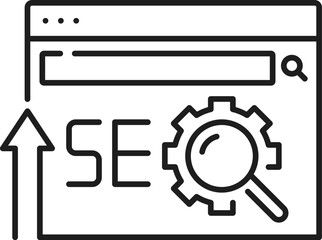 Aufkleber - SEO optimization, SERP icon of search engine result page, web marketing vector line pictogram. SEO in internet advertising and digital media content optimization of internet search and website SERP
