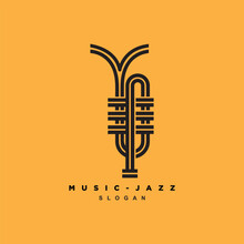 Monoline Saxophone Jazz Musical Logo Design Isolated On Yellow Background