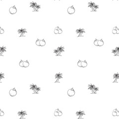 Wall Mural - Seamless pattern with coconut and coconut tree on white background.