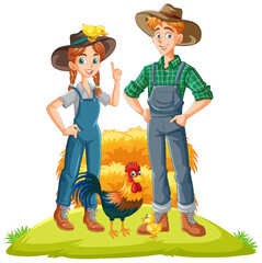 Poster - Cute young couple farmer at the farm