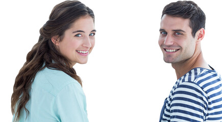 Poster - Digital png photo of happy caucasian couple smiling on transparent background