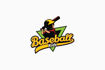 Wall Mural - baseball logo with a combination of a cute baseball player and attractive lettering.