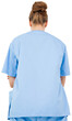 Digital png photo of rear view of caucasian female doctor in scrubs on transparent background