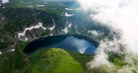 Wall Mural - Babreka Rila mountain lakes and waterfall nature of Bulgaria, aerial view 4K video 