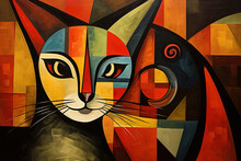 Abstract Cat Painting In The Style Of Pablo Picasso. Pet. Animals Art. Illustration, Generative AI.