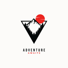 Wall Mural - Mountain outdoors vector graphic in vintage style adventure traveling wilderness logo illustration