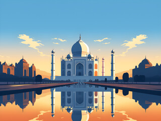 Taj Mahal is a palace in India. Mosque. Landmark, architecture, hindu temple in the Indian city of Agra, Uttar Pradesh, World famous Indian tourist attraction symbol, Generative AI Illustration,