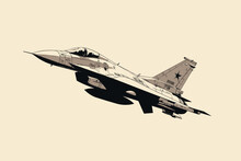 Doodle Inspired F-16 Fighter Jet, Cartoon Sticker, Sketch, Vector, Illustration