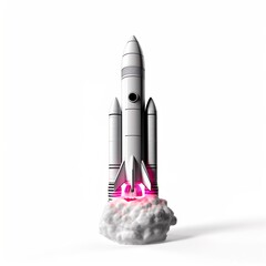 Space rocket launch. 3d render white background