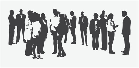 Thriving Business Connections, Silhouette Collection of a Large Group Engaged in Dynamic Conversations